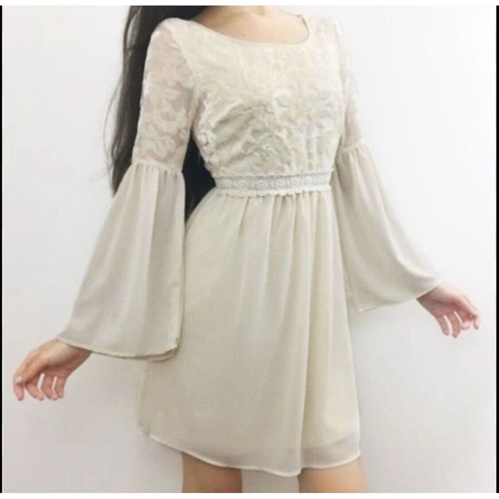 Flying Tomato Small Ivory‎ Babydoll Top Tunic Dress Fairy Cottagecore Prairie